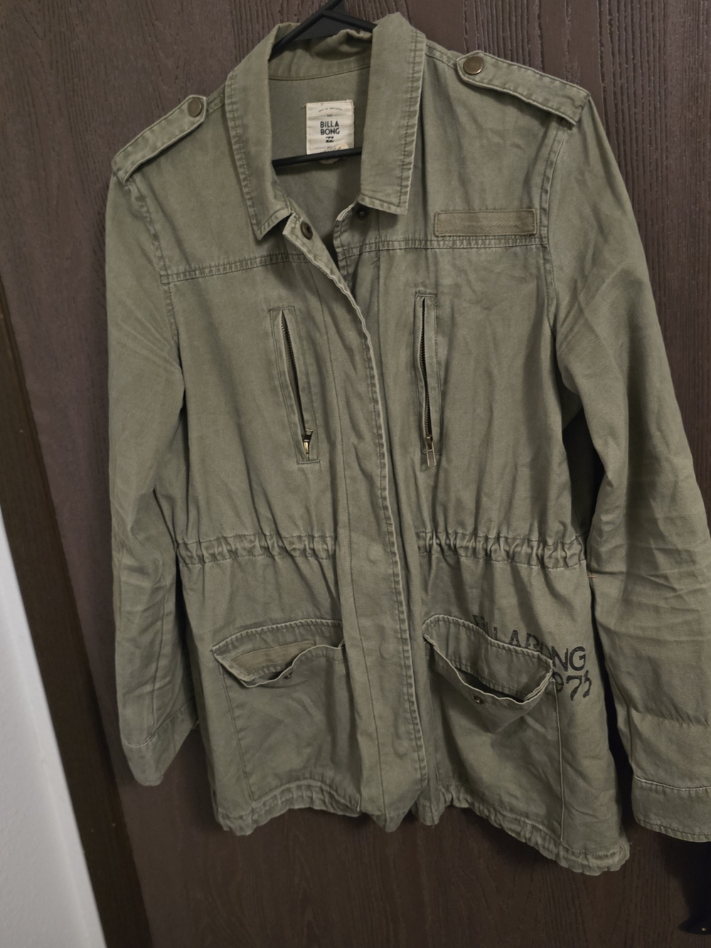 Billabong Olive Green Utility Jacket with Drawstring Waist